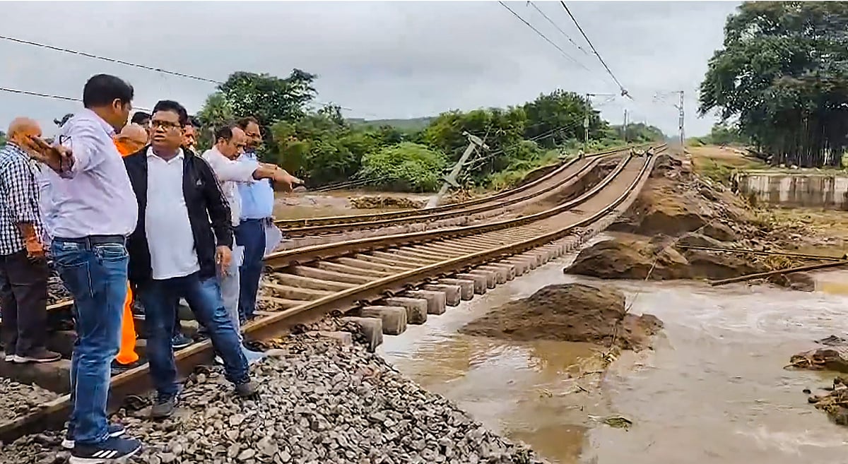 Washed away railway tracks following heavy rainfall in Secunderabad, Monday - PTI